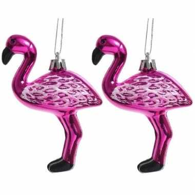 2x kerstboomhangers flamingo van 8 x 11 cm versiering