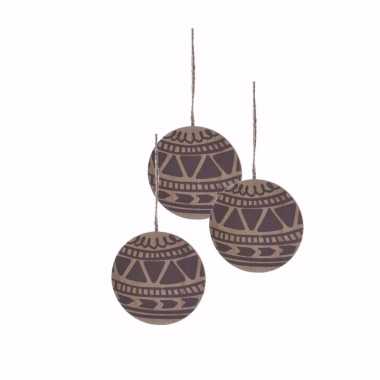 3x houten kerstboomhanger in de vorm een kerstbal 8 cm versiering