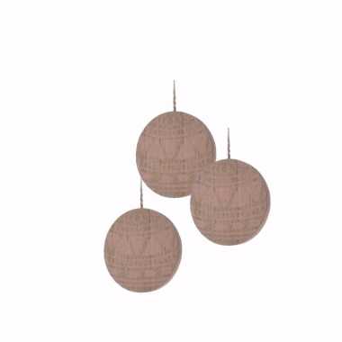 3x kerstboom decoratie bal hanger hout/roze 8 cm versiering