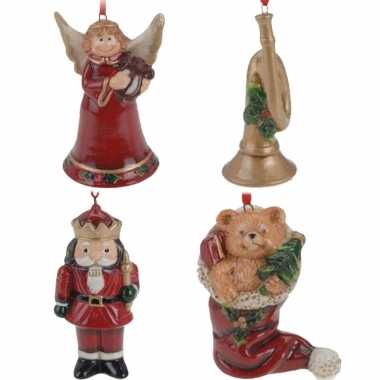 Keramiek kerstboom hangers setje van 4x stuks ornamenten/figuren 8 cm versiering