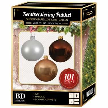Kerstboom 101 stuks kerstballen mix wit-beige-bruin voor 150 cm boom versiering