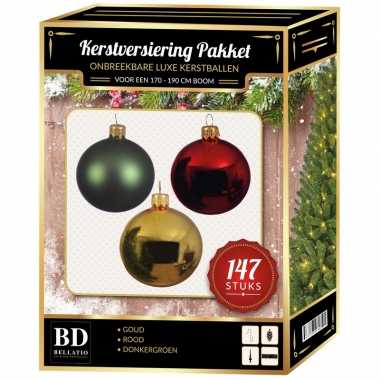 Kerstboom 147 stuks kerstballen mix goud-groen-rood voor 180 cm boom versiering