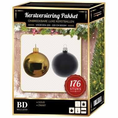 Kerstboom 176 stuks kerstballen mix goud-zwart voor 210 cm boom versiering