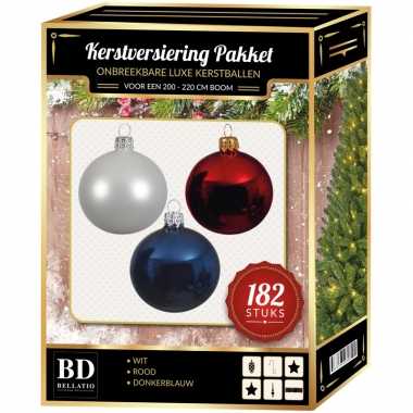 Kerstboom 182 stuks kerstballen mix wit-blauw-rood voor 210 cm boom versiering