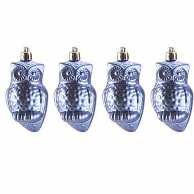 Kerstboom 4x kersthangers figuurtjes uil blauw 9 cm kerstversiering