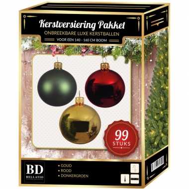 Kerstboom 99 stuks kerstballen mix goud-groen-rood voor 150 cm boom versiering