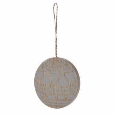 Kerstboom decoratie bal hanger hout/blauw 8 cm versiering