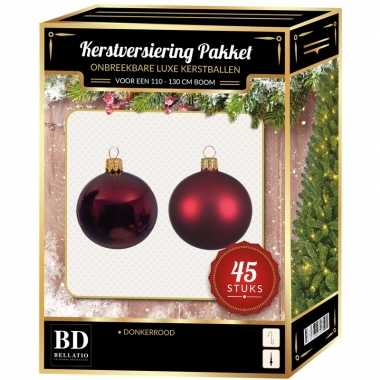 Kerstboom kerstbal en ster piek set 45x donkerrood voor 120 cm boom versiering