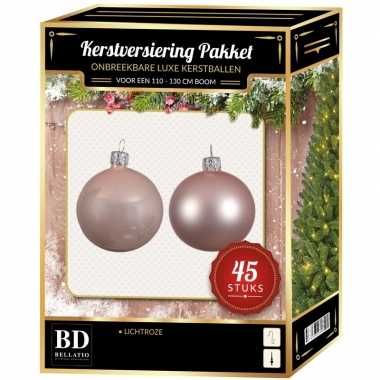 Kerstboom kerstbal en ster piek set 45x lichtroze voor 120 cm boom versiering