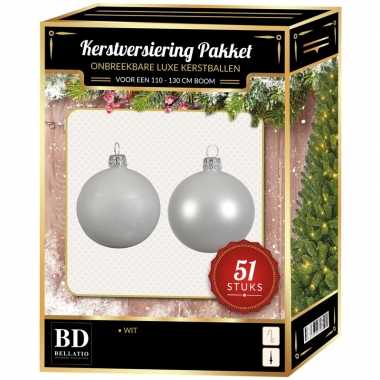 Kerstboom kerstbal en ster piek set 51x winter wit voor 120 cm boom versiering