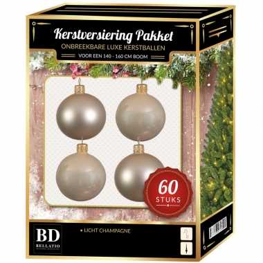Kerstboom kerstbal en ster piek set 60x licht parel/champagne voor 150 cm versiering