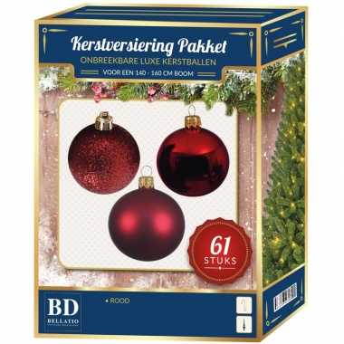 Kerstboom kerstbal en ster piek set 61x rood voor 150 cm boom versiering