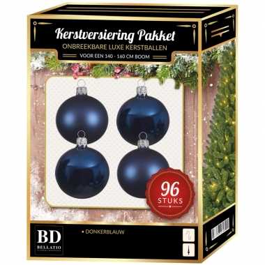 Kerstboom kerstbal en ster piek set 96x donkerblauw voor 180 cm boom versiering