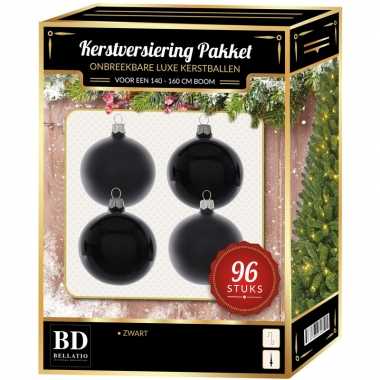 Kerstboom kerstbal en ster piek set 96x zwart voor 180 cm boom versiering