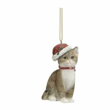 Kerstboom kersthangers grijze katten met kerstmuts 9 cm kerstversiering