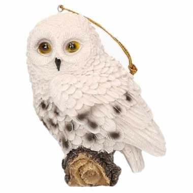 Kerstboom kerstversiering kersthanger sneeuwuil van polystone 10 cm