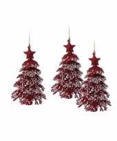 3x rode glitter kerstboom hanger 16 cm versiering