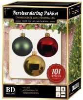 Kerstboom 101 stuks kerstballen mix goud mint donkerrood voor 150 cm boom versiering