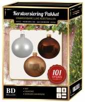 Kerstboom 101 stuks kerstballen mix wit beige bruin voor 150 cm boom versiering
