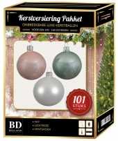 Kerstboom 101 stuks kerstballen mix wit lichtroze mint voor 150 cm boom versiering