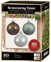 Kerstboom 101 stuks kerstballen mix wit mint bruin voor 150 cm boom versiering