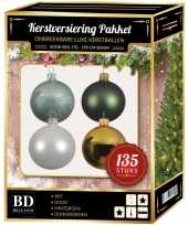 Kerstboom 135 stuks kerstballen mix wit mint goud groen voor 180 cm boom versiering