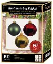 Kerstboom 147 stuks kerstballen mix goud groen rood voor 180 cm boom versiering