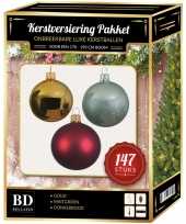 Kerstboom 147 stuks kerstballen mix goud mintgroen donkerrood voor 180 cm versiering