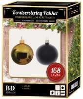 Kerstboom 168 stuks kerstballen mix goud zwart voor 210 cm boom versiering