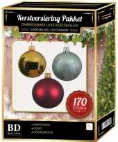 Kerstboom 170 stuks kerstballen mix goud donkerrood mint voor 210cm boom versiering