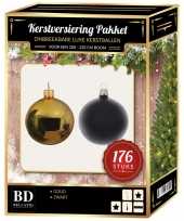 Kerstboom 176 stuks kerstballen mix goud zwart voor 210 cm boom versiering