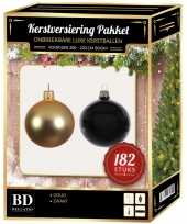 Kerstboom 182 stuks kerstballen mix goud zwart voor 210 cm boom versiering