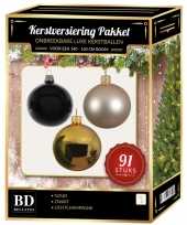 Kerstboom 91 stuks kerstballen mix goud parel zwart voor 150 cm boom versiering