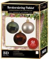 Kerstboom 91 stuks kerstballen mix parel groen mahonie voor 150 cm boom versiering
