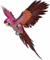 Kerstboom dierenbeeld roze rode ara papegaai vogel 40 cm hangdecoratie versiering