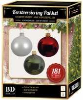 Kerstboom kerstbal en piek set 181x wit donkerrood groen voor 210 cm boom versiering