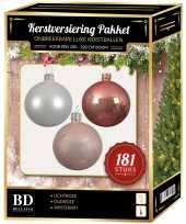 Kerstboom kerstbal en piek set 181x wit roze lichtroze voor 210 cm boom versiering