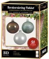 Kerstboom kerstbal en piek set 91x wit bruin mint voor 150 cm boom versiering