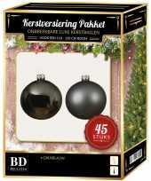 Kerstboom kerstbal en ster piek set 45x grijsblauw voor 120 cm boom versiering