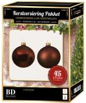 Kerstboom kerstbal en ster piek set 45x mahonie bruin voor 120 cm boom versiering