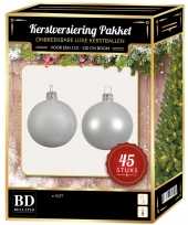 Kerstboom kerstbal en ster piek set 45x winter wit voor 120 cm boom versiering