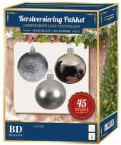 Kerstboom kerstbal en ster piek set 45x zilver voor 120 cm boom versiering 10161732