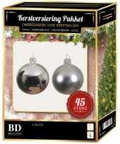 Kerstboom kerstbal en ster piek set 45x zilver voor 120 cm boom versiering