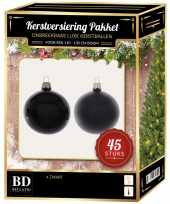 Kerstboom kerstbal en ster piek set 45x zwart voor 120 cm boom versiering