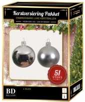 Kerstboom kerstbal en ster piek set 51x zilver voor 120 cm boom versiering