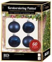 Kerstboom kerstbal en ster piek set 60x donkerblauw voor 150 cm boom versiering