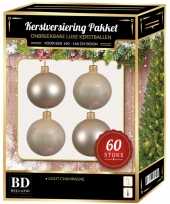 Kerstboom kerstbal en ster piek set 60x licht parel champagne voor 150 cm versiering