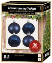 Kerstboom kerstbal en ster piek set 96x donkerblauw voor 180 cm boom versiering