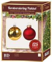 Kerstboom kerstballen en piek set 125 dlg kunststof 180 cm boom rood goud versiering