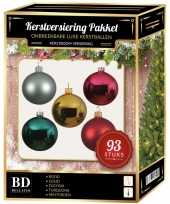 Kerstboom kerstballen pakket 93 stuks met piek gekleurd versiering